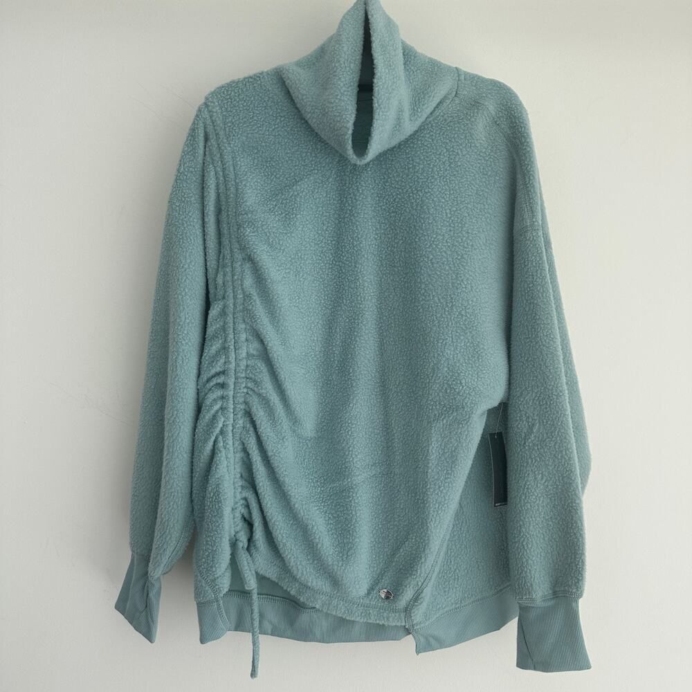 Tahari‎ Fleece Sweater Womens 1X Funnelneck Cozy Thumbholes Dusty Blue